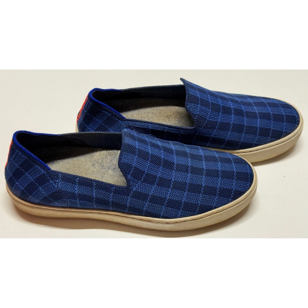 Rothy's The Sneaker Blue Plaid Slip On Shoes Womens 7.5 Allbirds Insoles